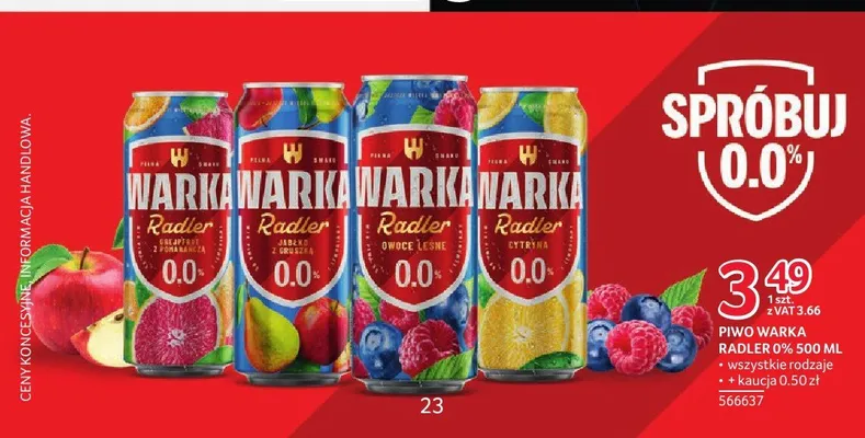 Piwo bezalkoholowe Warka Radler Owoce Leśne promocja w Selgros