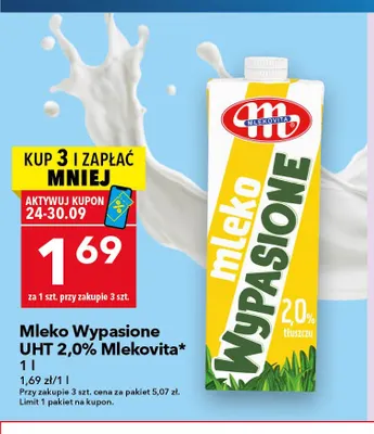 Mleko UHT Wypasione Mlekovita 2,0% promocja w LEWIATAN