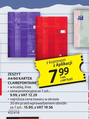 Zeszyt A4/60 kartek Clairefontaine promocja w Selgros