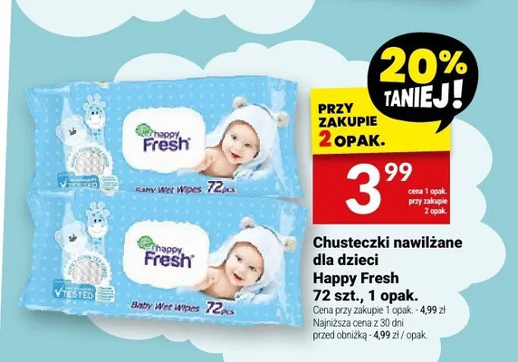 Chusteczki nawilżane dla dzieci Happy Fresh promocja w Twój Market
