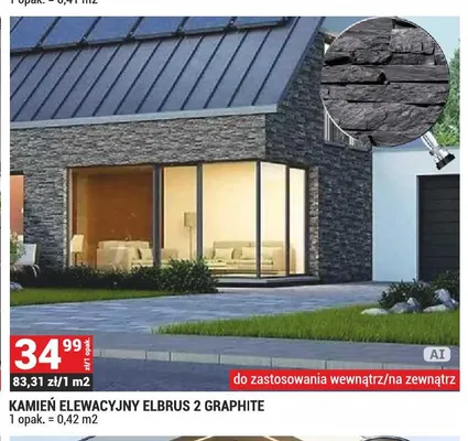 Kamień elewacyjny Elbrus 2 Graphite promocja w Merkury Market