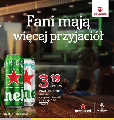 Piwo Heineken Original promocja w Selgros