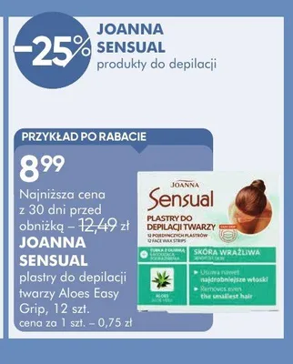 Plastry do depilacji twarzy Aloes Easy Grip JOANNA SENSUAL 12szt. promocja w Super-Pharm