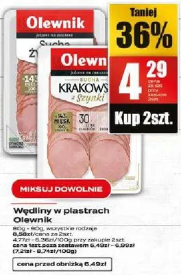 Wędliny w plastrach Olewnik Krakowska z szynki promocja w Supeco