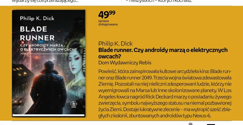 Książka Blade runner. Czy androidy marzą o elektrycznych owcach? Philip K. Dick promocja w Empik