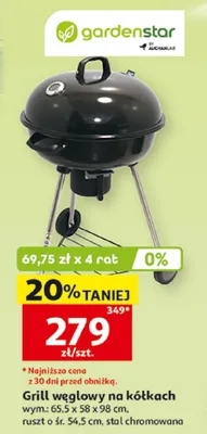 Grill węglowy na kółkach wym. 65,5x58x98cm ruszt o śr. 54,5cm stal chromowana Gardenstar promocja w Auchan
