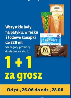 Lody na patyku w rożku i lodowe kanapki promocja w Lidl