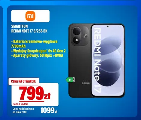 Smartfon Redmi Note 17 6/256 Bk Xiaomi promocja w RTV EURO AGD