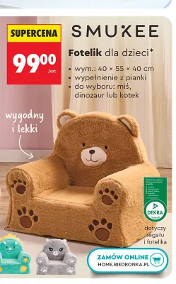 Fotelik dla dzieci kotek 40x55x40cm wypełnienie z pianki Smukee promocja w Biedronka