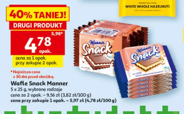 Wafle Manner Snack 5-pak 25 g promocja w Auchan