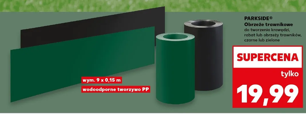 Obrzeże trawnikowe Parkside® czarne do tworzenia krawędzi rabat lub obrzeży trawników 9x0,15m wodoodporne tworzywo PP promocja w Kaufland