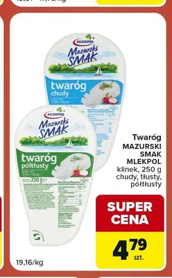 Twaróg klinek półtłusty Mazurski Smak promocja w Carrefour Market