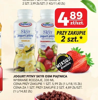Jogurt pitny Skyr OSM Piątnica truskawka & kiwi promocja w Top Market