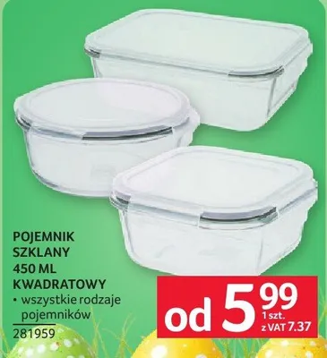 Pojemnik szklany kwadratowy 450 ml wszystkie rodzaje pojemników promocja w Selgros