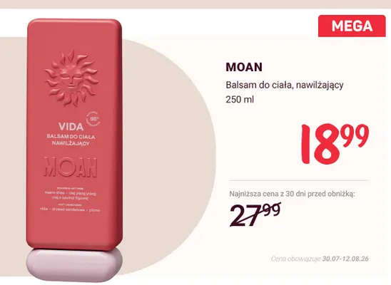Balsam do ciała nawilżający Moan Vida promocja w Rossmann