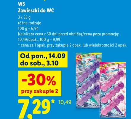 Zawieszki do WC W5 Gel Power All in One 3-pak promocja w Lidl