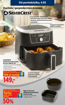 Frytkownica beztłuszczowa SilverCrest Air Fryer 2000W 3,6l promocja w Lidl