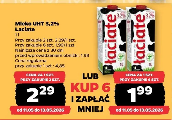 Mleko UHT 3,2% Łaciate promocja w Netto