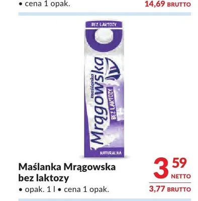 Maślanka Mrągowska bez laktozy naturalna promocja w Makro