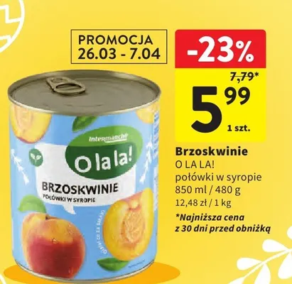 Brzoskwinie połówki w syropie promocja w Intermarche