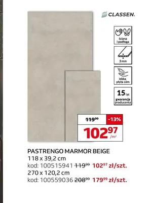 Płyta ścienna Pastrengo Marmor Beige Classen promocja w Komfort