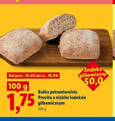 Bułka pełnoziarnista Provita o niskim indeksie glikemicznym promocja w Lidl