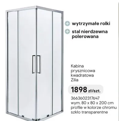 Kabina prysznicowa kwadratowa Zilia promocja w Castorama