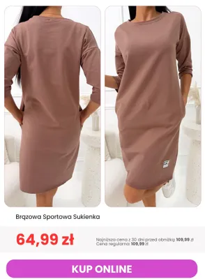 Sukienka sportowa brązowa ModnaKiecka.pl promocja w Modna Kiecka