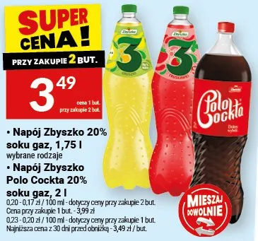 Napój Zbyszko 20% soku gaz promocja w Twój Market