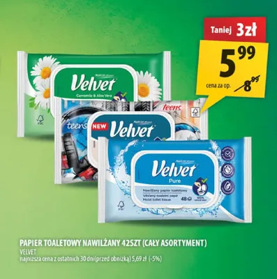 Papier toaletowy nawilżany Velvet Pure promocja w Arhelan