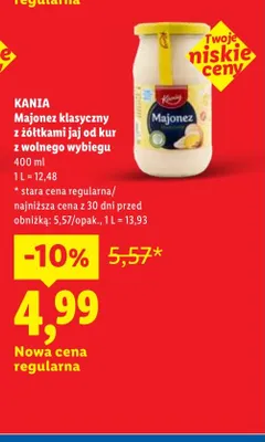 Majonez klasyczny z żółtkami jaj od kur z wolnego wybiegu Kania promocja w Lidl