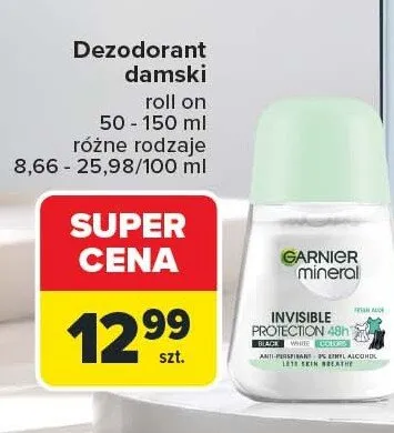 Dezodorant damski Garnier Mineral promocja w Carrefour