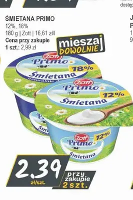 Śmietana Primo Zott 18% promocja w Słoneczko