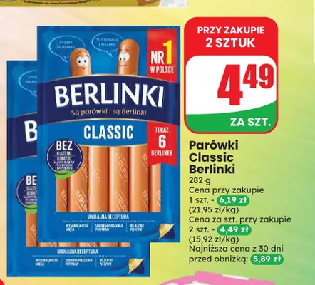 Parówki Classic Berlinki promocja w Dino