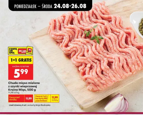 Chude mięso mielone z szynki wieprzowej Kraina Mięs promocja w Biedronka