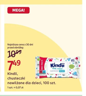 Chusteczki nawilżane dla dzieci Kindii promocja w Rossmann