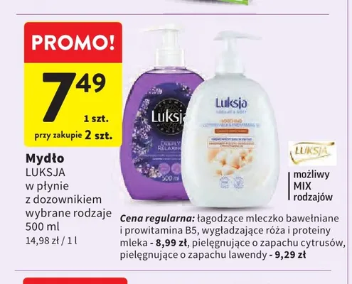 Mydło w płynie z dozownikiem wygładzające róża i proteiny mleka Luksja promocja w Intermarche