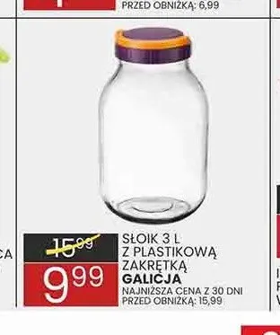 Słoik Galicja 3 l z plastikową zakrętką promocja w Wafelek