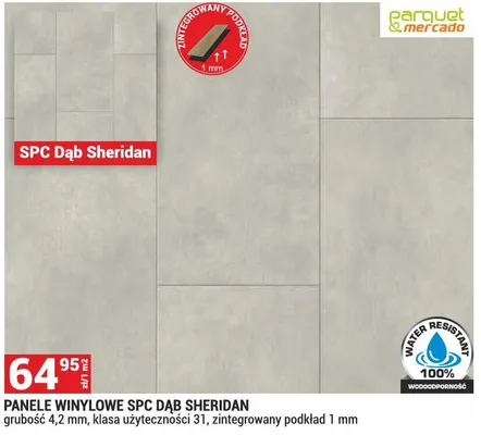 Panel winylowy SPC Dąb Sheridan grubość 4,2mm klasa użyteczności 31 zintegrowany podkład 1mm Parquet&Mercado promocja w Merkury Market