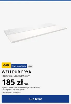 Topmaterac Wellpur Frya 80x200 cm szary promocja w Jysk