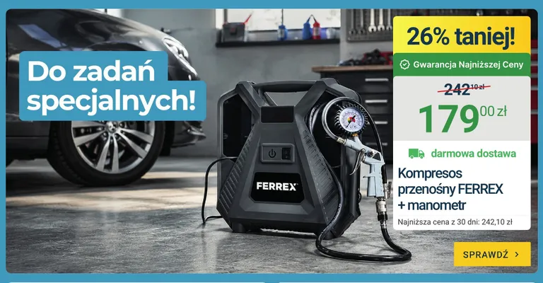 Kompresor przenośny FERREX + manometr promocja w ERLI