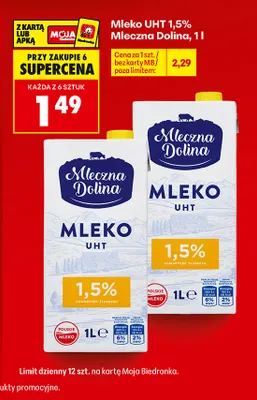 Mleko UHT Mleczna Dolina 1,5% promocja w Biedronka