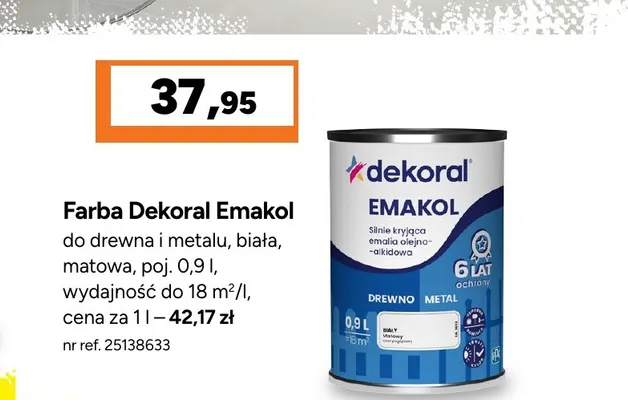 Farba Dekoral Emakol do drewna i metalu biała matowa promocja w Bricoman