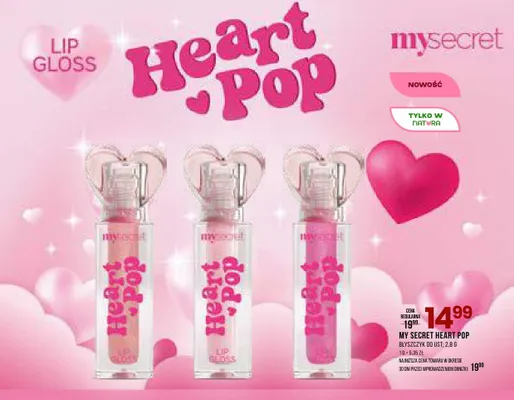 MY SECRET HEART POP błyszczyk do ust 2.8 g promocja w Drogerie Natura