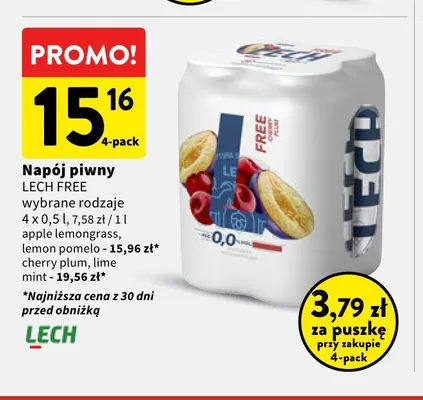 Piwo bezalkoholowe Napój piwny Lech apple lemongrass 4-pak promocja w Intermarche