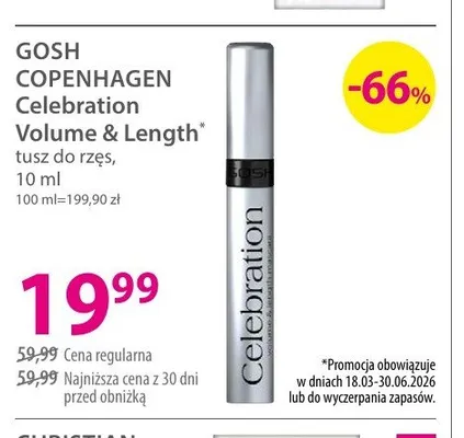 Tusz do rzęs GOSH COPENHAGEN Celebration Volume & Length promocja w Hebe