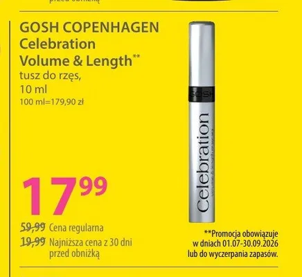 Tusz do rzęs Gosh Copenhagen Celebration Volume & Length promocja w Hebe