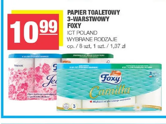 Papier toaletowy 3-warstwowy Foxy 8-pak promocja w SPAR