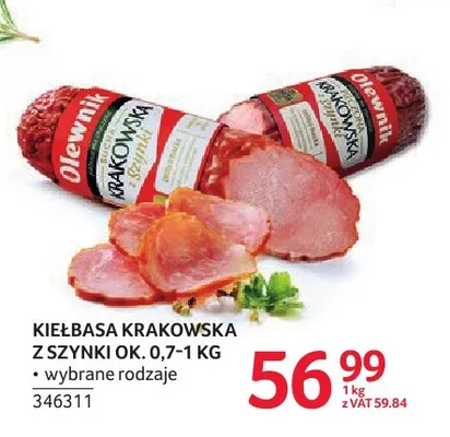 Kiełbasa krakowska z szynki Olewnik promocja w Selgros