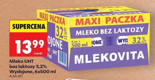 Mleko UHT bez laktozy 3,2% promocja w Biedronka
